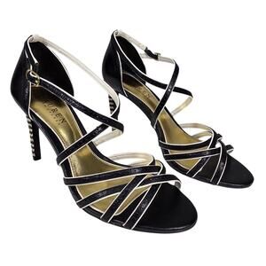 LAUREN BY RALPH LAUREN SASHA STRAPPY HIGH HEEL SANDAL – BLACK/WHITE – SIZE 7.5B